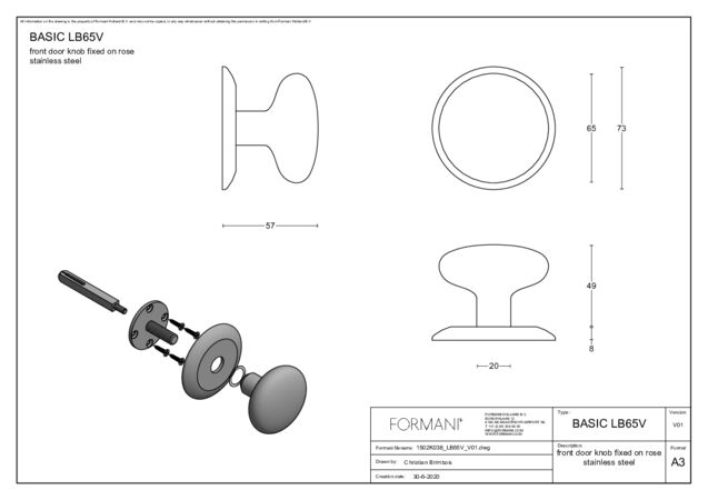 BASICS LB65V front door knob on rosette stainless steel kopen in Alkmaar bij Postma en Postma